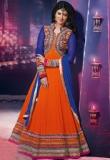 Inddus Orange Embroidered Dress Material Women