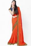 Inddus Orange Embroidered Sarees Women