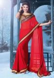 Inddus Red Embroidered Sarees Women