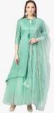 Inddus Sea Green Solid Kurta With Skirt & Dupatta women