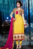 Inddus Yellow Embroidered Dress Material Women