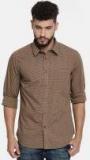 Indian Terrain Beige Checked Slim Fit Casual Shirt men