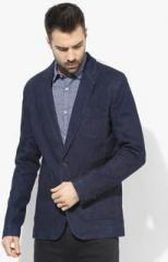 Indian Terrain Navy Blue Solid Blazer men