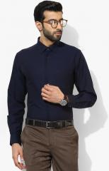 Indian Terrain Navy Blue Solid Slim Fit Formal Shirt men