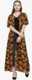 Indibelle Black & Yellow Printed Open Front Shrug Women