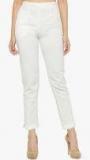 Indibelle Off White Solid Coloured Pant Women