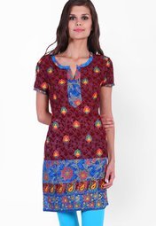 Indidori Maroon Printed Kurti Women