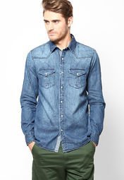 Inego Washed Blue Casual Shirt Men