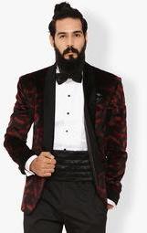 Invern By Monteil Maroon Printed Blazer Men