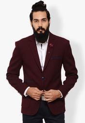 Invern By Monteil Maroon Solid Blazer Men