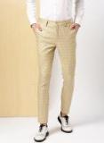 Invictus Beige Checked Slim Fit Regular Trouser Men