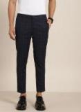 Invictus Black & Blue Slim Fit Checked Regular Croppedtrousers Men