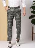 Invictus Black & Off White Slim Fit Checked Formal Trousers Men