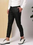 Invictus Black Checked Slim Fit Formal Trousers Men