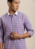 Invictus Blue & Pink Slim Fit Checked Casual Shirt Men