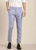 Invictus Blue & White Slim Fit Checked Regular Trousers Men