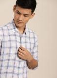 Invictus Blue & White Slim Fit Checked Smart Shirt Men