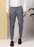 Invictus Blue Checked Slim Fit Formal Trousers Men