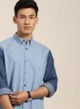 Invictus Blue Slim Fit Solid Casual Chambray Shirt Men