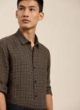 Invictus Brown & Navy Blue Slim Fit Checked Casual Shirt Men