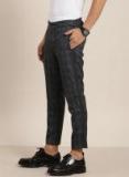 Invictus Charcoal & Navy Blue Slim Fit Checked Regular Trousers Men