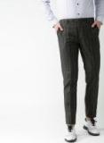 Invictus Charcoal Grey & Blue Slim Fit Checked Formal Trousers Men