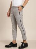 Invictus Grey & Black Slim Fit Checked Regular Trousers Men