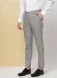 Invictus Grey & Black Slim Fit Checked Smart Casual Trouser men