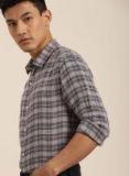 Invictus Grey & White Slim Fit Checked Casual Shirt Men