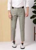 Invictus Grey Checked Slim Fit Formal Trousers men