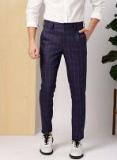 Invictus Navy & Rust Red Slim Fit Checked Formal Trousers Men