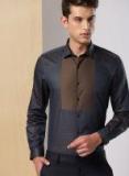 Invictus Navy Blue & Brown Slim Fit Self Design Formal Shirt Men