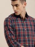 Invictus Navy Blue & Red Slim Fit Checked Casual Shirt Men