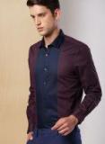 Invictus Navy Blue & Red Slim Fit Self Design Formal Shirt Men