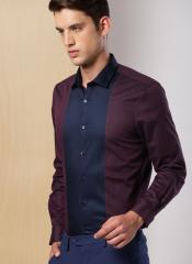 Invictus Navy Blue & Red Slim Fit Self Design Formal Shirt men