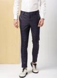 Invictus Navy Blue Checked Slim Fit Regular Trouser Men