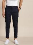 Invictus Navy Blue Regular Fit Self Design Regular Cropped Trousers Men