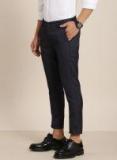 Invictus Navy Blue Slim Fit Self Design Regular Trousers Men