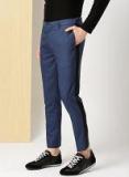 Invictus Navy Blue Slim Fit Self Design Smart Casual Regular Trouser men