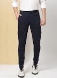 Invictus Navy Blue Slim Fit Solid Cargos Men