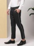 Invictus Navy Blue Slim Fit Solid Cropped Formal Trousers men