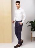 Invictus Navy Blue Striped Slim Fit Formal Trousers Men