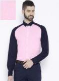 Invictus Pink & Navy Blue Slim Fit Solid Formal Shirt Men