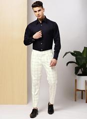 Invictus White Checked Slim Fit Formal Trousers men