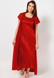 Ishin 2 Pc Self Pattern Red Nightwear Women