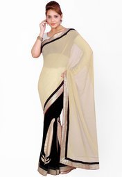 Ishin Beige Printed Saree Women