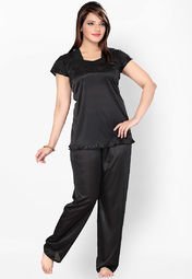 Ishin Black Embroidered Nightwear Women