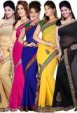 Ishin Combo Of 5 Multi Color Embroidered Saree Women