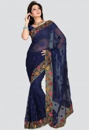 Ishin Embroidered Blue Saree women