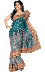 Ishin Embroidered Green Saree Women